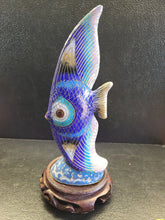 Load image into Gallery viewer, RARE Chinese Cloisonne Statue Fish Figurine 8", Unique! W/ stand
