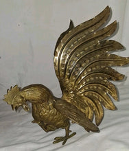 Load image into Gallery viewer, Vintage Brass Rooster Figurines Set of 2 Fighting Cocks Mid Century
