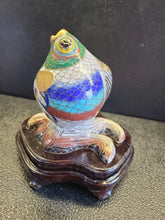Load image into Gallery viewer, Vintage Cloisonné Enameled Brass Tropical Fish Sculpture on Wood Stand
