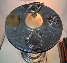 Load image into Gallery viewer, VTG Art Deco Chrome Slag Glass Ashtray Smoking Stand/Table Electric Lighter Lamp

