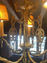 Load image into Gallery viewer, Antique And Unique Brass Five Arm Chandelier
