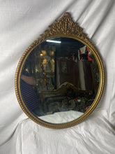 Load image into Gallery viewer, #197 Ornate Antique Gold Wood Framed Round Accent Mirror  30“ X 25“
