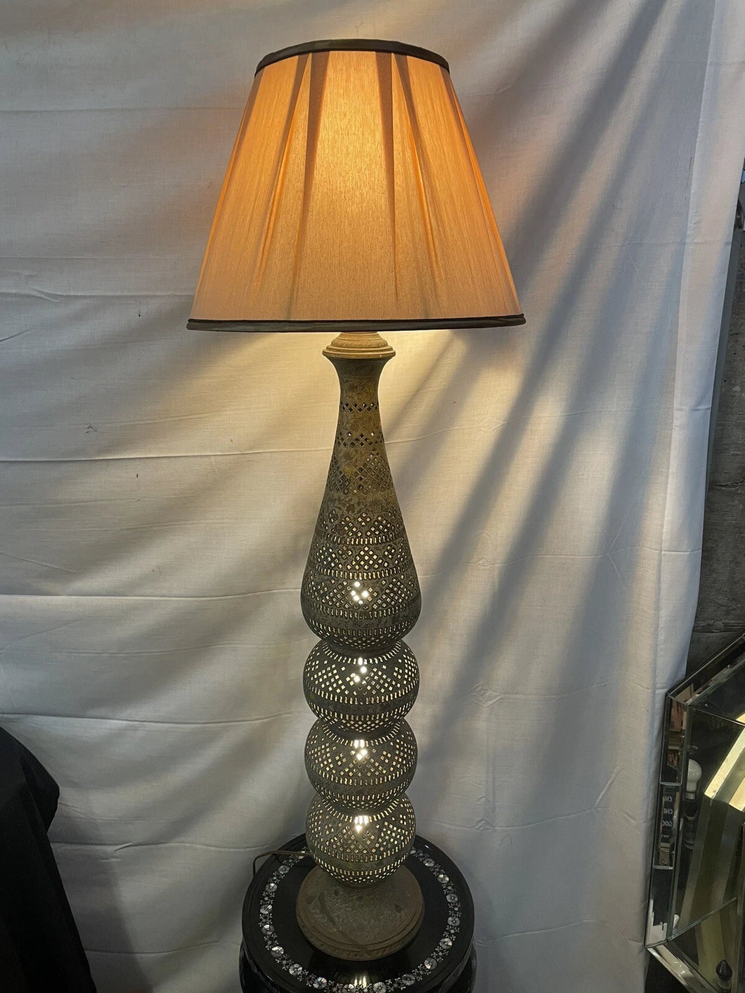 Antique Pierced Brass Floor Lamp Moroccan, Moorish, Syrian 49” Tall