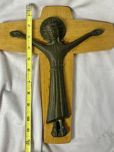 Load image into Gallery viewer, Vintage ARS LITURGICA MARIA LAACH Modernist Solid Bronze on Oak CRUCIFIX HOLLAND
