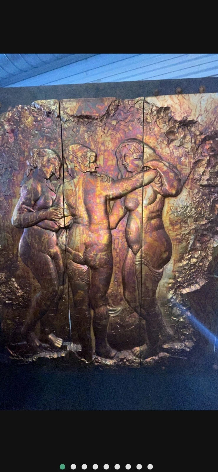 High Relief Art Display Depicting The Three Graces From Roman Mythology Signed