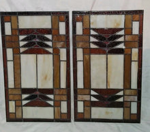 Load image into Gallery viewer, Vintage Prairie Style Stained Glass Window Panels Pair Frank Lloyd Wright Style
