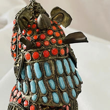 Load image into Gallery viewer, Antique Chinese Enameled Brass, Turquoise &amp; Coral Beads FOO DOG Incense Burner!!
