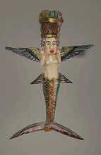 Load image into Gallery viewer, Vintage Unique Mexican Folk Art Mermaid Hand Carved Painted Wood Wall Art 30”
