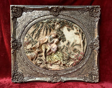 Load image into Gallery viewer, Large Vtg 3D High Relief Wall Plaque Rococo Courting Couple Ornate Frame 32x28

