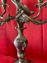 Load image into Gallery viewer, Antique 19th Century Candelabra Lamps, Brass on Heavy Marble 31” Tall
