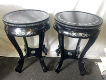 Load image into Gallery viewer, Vintage Pair Of Wood Chinese Tabourets With Mother Of Pearl Rosette Inlay Table
