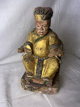 Load image into Gallery viewer, Antique Chinese Gold Gilt Hand Carved Wood Polychrome Emperor Statue
