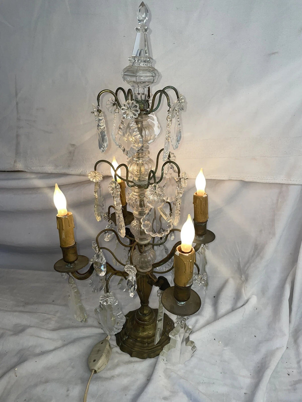 Late 18th/ Early 19th Century Brass and Crystal Candelabra Lamp