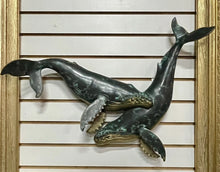 Load image into Gallery viewer, RARE Vintage SPI San Pacific Int’l HUMPBACK WHALES Hanging Brass Sculpture 26x17
