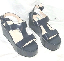 Load image into Gallery viewer, PRADA Milano Navy Blue Platform Wedge Sandals Women’s Size 36 (US 6) Leather
