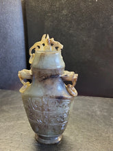 Load image into Gallery viewer, China Old Jade Carving Niu Jaguar cat Head Ring Incense Burner Incensory Censer
