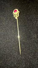 Load image into Gallery viewer, 10K Gold Antique Art Nouveau Stick Pin With Ruby &amp; Pearl, 1.23g
