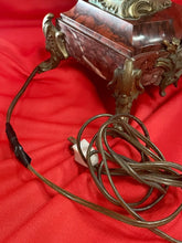 Load image into Gallery viewer, Antique 19th Century Candelabra Lamps, Brass on Heavy Marble 31” Tall
