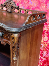 Load image into Gallery viewer, Antique Carved Wood Display Cabinet Floral Basket Crest Rococo Revival 54x24x12
