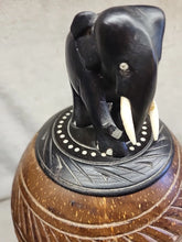 Load image into Gallery viewer, Anglo Raj carved coconut shell with elephant tobacco storage
