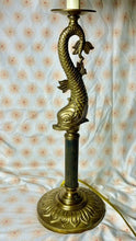 Load image into Gallery viewer, Vintage Pair Of 32” Tall Solid Brass Dolphin Feng Shui TABLE LAMPS w/ Shades
