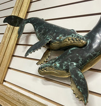 Load image into Gallery viewer, RARE Vintage SPI San Pacific Int’l HUMPBACK WHALES Hanging Brass Sculpture 26x17
