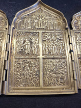Load image into Gallery viewer, Antique Rare Unique Russian Christian 19th Cent Brass 4-Panel Folding Skladen
