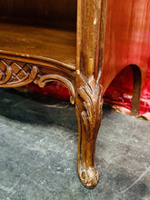 Load image into Gallery viewer, Antique Carved Wood Display Cabinet Floral Basket Crest Rococo Revival 54x24x12
