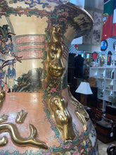 Load image into Gallery viewer, LARGE CHINESE DRAGON PORCELAIN GILT FLOOR VASE WITH STAND!
