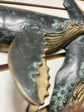 Load image into Gallery viewer, RARE Vintage SPI San Pacific Int’l HUMPBACK WHALES Hanging Brass Sculpture 26x17

