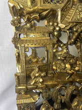 Load image into Gallery viewer, Antique 25.5&quot; Chinese Carved Deep Relief Gilt Wood Warriors Scenes Panel !!
