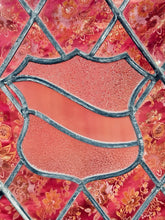Load image into Gallery viewer, Vintage Leaded Stained Glass Window Panel Shield Crest 60x30 Diamond Lattice
