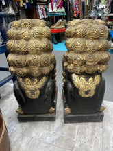 Load image into Gallery viewer, pair of Antique Japanese black lacquer wood Shishi or Foo Dogs
