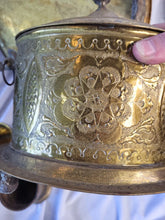 Load image into Gallery viewer, 15" Vtg Moroccan Brass Tray w/ Maranao Gador, Tea Caddy, Trinket box, Dowry set
