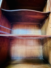 Load image into Gallery viewer, Antique Carved Wood Display Cabinet Floral Basket Crest Rococo Revival 54x24x12
