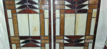 Load image into Gallery viewer, Vintage Prairie Style Stained Glass Window Panels Pair Frank Lloyd Wright Style
