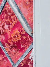 Load image into Gallery viewer, Vintage Leaded Stained Glass Window Panel Shield Crest 60x30 Diamond Lattice
