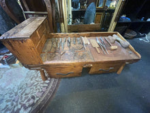 Load image into Gallery viewer, Antique Wood COBBLER&#39;S BENCH 10 Drawers, Stool And Tools Included 1880’s
