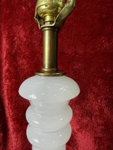 Load image into Gallery viewer, Vintage Mid Century HEYCO 22.5” Opaline Milk Glass Table Lamps w/ 6” Brass Base
