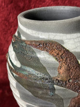 Load image into Gallery viewer, NS22- ALEX LONG Raku Copper Lava Glazed Ceramic Pottery 8.25” Vase, SIGNED 2012
