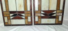 Load image into Gallery viewer, Vintage Prairie Style Stained Glass Window Panels Pair Frank Lloyd Wright Style
