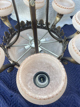 Load image into Gallery viewer, Vintage Large Bronze &amp; Alabaster pendant Chandelier
