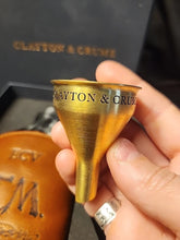 Load image into Gallery viewer, J.M. The Original Glass Flask Genuine Leather 6 3/4 Oz Brass Lid &amp; Funnel CIB
