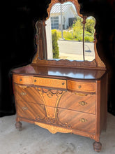 Load image into Gallery viewer, Antique 1920’s-30’s Bedroom Set High Boy Dresser-Mirrored Dresser Full Bed
