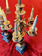 Load image into Gallery viewer, PAIR of Antique French Candelabra 38” Bronze Marble Base Five Arm Candle Holder
