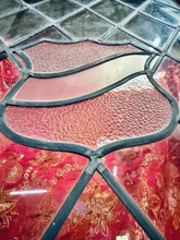 Load image into Gallery viewer, Vintage Leaded Stained Glass Window Panel Shield Crest 60x30 Diamond Lattice
