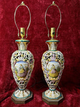 Load image into Gallery viewer, PAIR of Vintage Italian Rococo Capodimonte Porcelain Lamps Cherubs 28”
