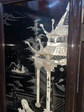 Load image into Gallery viewer, CHINESE 4 PANEL COROMANDEL BLACK LAQUERED SCREEN WITH MOTHER OF PEARL OVERLAY!!
