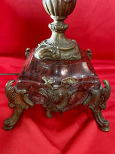 Load image into Gallery viewer, Antique 19th Century Candelabra Lamps, Brass on Heavy Marble 31” Tall
