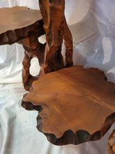 Load image into Gallery viewer, VTG 3 Tier Table Live Edge Thick Natural Burled Wood PAIR Root - Brutalist Tree

